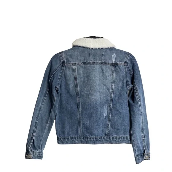 NWT CI SONO * Kids* Medium Wash Distressed Denim & Faux Fur Jacket - Picture 3 of 11